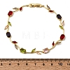 Leaf Brass Micro Pave Cubic Zirconia Link Chain Bracelets for Women LS-BJEW-D455-01G-04-5