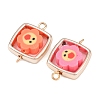 CCB Plastic Frame with Polymer Clay Smiling Face Flower Beads Square Links Connector Charms KK-D103-06RG-2
