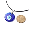 Blue Lampwork Evil Eye Pendant Necklace with Waxed Cord for Women NJEW-JN03955-04-5