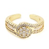 Rack Plating Brass Micro Pave Cubic Zirconia Round Open Cuff Rings for Women RJEW-C080-07G-2