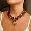 316 Surgical Stainless Steel Heart Resin Beaded 3 Layer Necklaces for Women WG11269-01-2