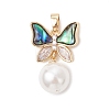 3Pcs 3 Sizes Natural Paua Shell with Round White Shell Pearl Pendants PALLOY-JF05084-3
