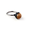 Iron Wire Wrapped Natural Tiger Eye Round Beaded Cuff Rings WGDBE9A-05-2