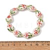 Handmade Printed Porcelain Floral Oval Beaded Stretch Bracelets BJEW-JB14182-4