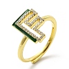 Mixed Color Enamel Initial Letter Adjustable Ring with Clear Cubic Zirconia RJEW-P045-01G-F-4