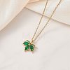 Brass Pave Cubic Zirconia Maple Leaf Pendant 304 Stainless Steel Cable Chain Necklaces for Women NJEW-JN05901-02-1