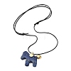 Natural Lapis Lazuli Horse Pendant Adjustable Black Korean Waxed Polyester Cord Neckalces NJEW-JN06355-03-3