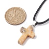 Natural Crazy Agate Cross Pendant Necklaces NJEW-JN04624-03-3