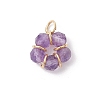 7Pcs 7 Styles Natural Red Jasper & Amethyst & Tiger Eye & Rose Quartz & Apatite & Flower Amazonite & Green Aventurine Faceted Round Beaded Flower Charms PALLOY-JF04727-3