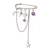 Amethyst & Brass & 304 Stainless Steel Pendant Brooches JEWB-TA00025-1