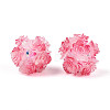 Polymer Clay Rhinestone Beads with Embossed Resin Roses RESI-T059-04G-1