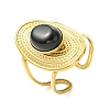 Natural Carnelian/Black Agate/Tiger Eye/Lapis Lazuli/Moss Agate Cuff Open Rings RJEW-JR01079-01-4