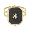 Ion Plating(IP) 304 Stainless Steel Enamel Rectangle with Star Cuff Finger Rings RJEW-L107-063G-02-2