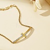 Korean Style 201 Stainless Steel Crystal Rhinestone Double Letter L Link Bracelets for Women NJ2607-1