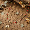 Red Glass Beaded Chain Double Layer Necklaces with Stainless Steel Religion Virgin Cross Pendant QR8888-1-2