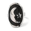 Oval & Moon 304 Stainless Steel Enamel Open Cuff Rings for Women RJEW-F166-29P-01-2