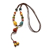 Ethnic Style Alloy & Porcelain Ceramic Beads Round Pendant Tassel Y Necklaces NJEW-D308-01A-2