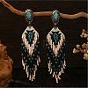 Bohemian Handmade Glass Seed Beads Tassel Stud Earrings EB9542-2-1