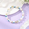 Evil Eye Lampwork and Natural Cultured Freshwater Pearl Beaded Stretch Bracelets BJEW-JB14283-01-1