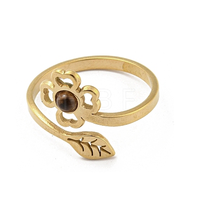 304 Stainless Steel with Natural Tiger Eye Ring RJEW-Z031-01F-02-1
