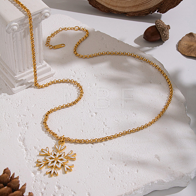 Minimalist 304 Stainless Steel Enamel White Snowflake Pendant Necklaces for Women NO8875-1