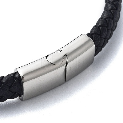 Men's Braided Black PU Leather Cord Bracelets BJEW-K243-57AS-1