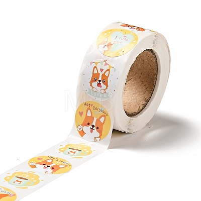Round Dot Cute Dog Paper Cartoon Stickers Roll X-DIY-D078-08C-1