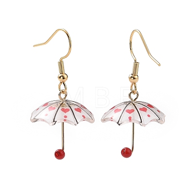 5 Pairs 5 Color Acrylic Umbrella with ABS Plastic Beaded Dangle Earrings EJEW-JE05094-1