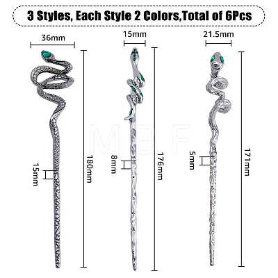 6Pcs 6 Style Alloy Rhinestone Hair Sticks OHAR-FH0001-12-1