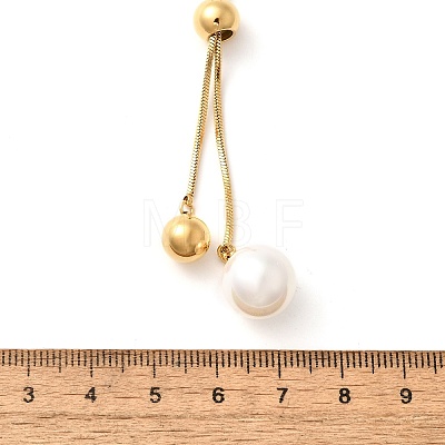 304 Stainless Steel Round Shell Pearl Pendant Lariat Necklaces for Women NJEW-U031-04G-1