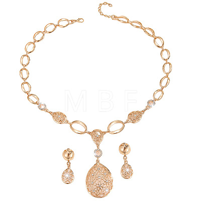 Alloy Rhinestone Teardrop Stud Earrings & Pendant Necklaces Sets WG8A7F2-01-1