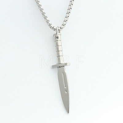 Punk Style 316L Surgical Stainless Steel Dagger Shaped Pendant Box Chain Necklaces for Men WG90F01-01-1