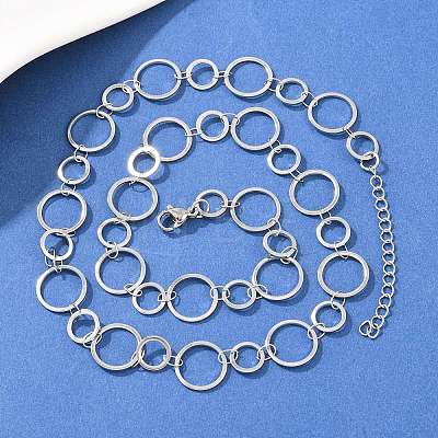 304 Stainless Steel 6MM and 10MM Ring Link Chain Necklaces NJEW-P343-02A-P-1