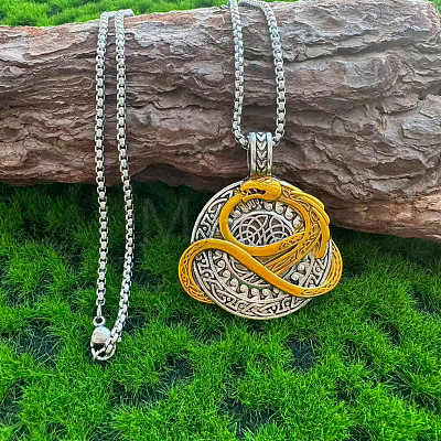 Vintage Alloy Viking Coil Dragon Pendant Necklaces for Men WG3CB88-01-1