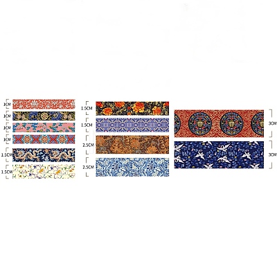 12 Rolls Chinese Style Floral Paper Decorative Paper Tapes Set STIC-H002-02E-1