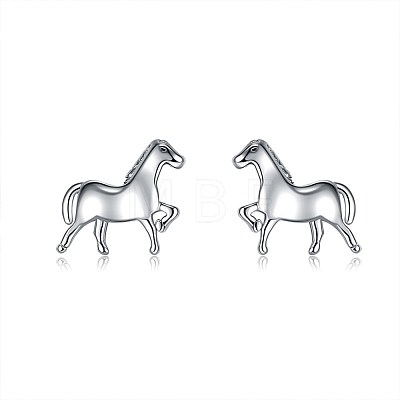 Rhodium Plated Sterling Silver Stud Earrings EJEW-BB67168-P-1
