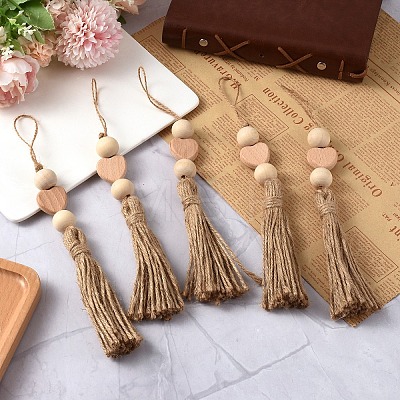 5Pcs Wood Hanging Ornaments HJEW-YW00495-1