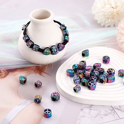 Fashewelry 50Pcs 5 Style Rainbow Color Alloy European Beads FIND-FW0001-32-NR-1