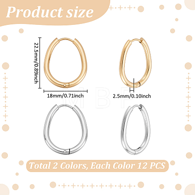 24Pcs 2 Colors Stainless Steel Hoop Earrings EJEW-UN0003-16-1