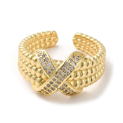 Rack Plating Real 18K Gold Plated Brass Criss Cross Open Cuff Rings RJEW-B048-06G-1