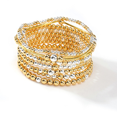 8Pcs 8 Styles Brass Round Beads Stretch Bracelets & Beaded Bracelets for Women HH7054-1-1