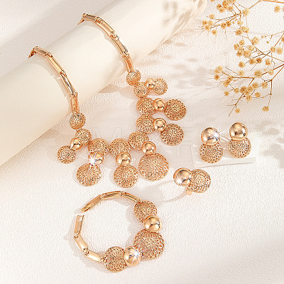 Alloy Filigree Round Floral Bracelets & Stud Earrings & Necklaces & Rings Sets for Women WGF7C8E-01-1