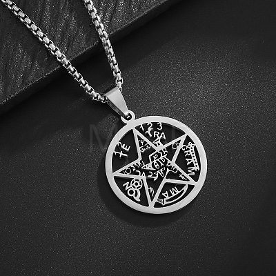 Alloy Witchcraft Pentagram Pendant 201 Stainless Steel Box Chain Necklaces for Men FS-WGE54F1-01-1