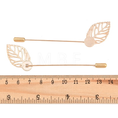 Brass Stick Lapel Pins Flat Round Settings with Iron Leaf KK-A301-03KCG-1