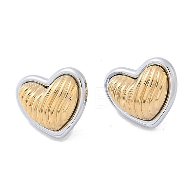 304 Stainless Steel Two Tone Heart Stud Earrings EJEW-M073-09PG-02-1