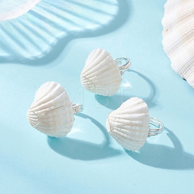 Spiral Shell & Brass Finger Rings for Women RJEW-TA00239-1