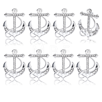 8Pcs Anchor Alloy Rhinestone Lapel Pins for Backpack Clothes JEWB-DC0006-46B-1