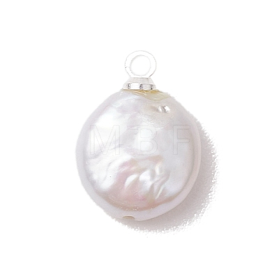 Natural Keshi Pearl Flat Round Charms PALLOY-JF05077-02-1