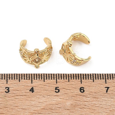 C-Shaped with Rhombus Brass Micro Pave Clear Cubic Zirconia Cuff Earrings EJEW-L316-01G-03-1