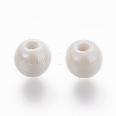 Pearlized Handmade Porcelain Round Beads PORC-S489-6mm-01-1